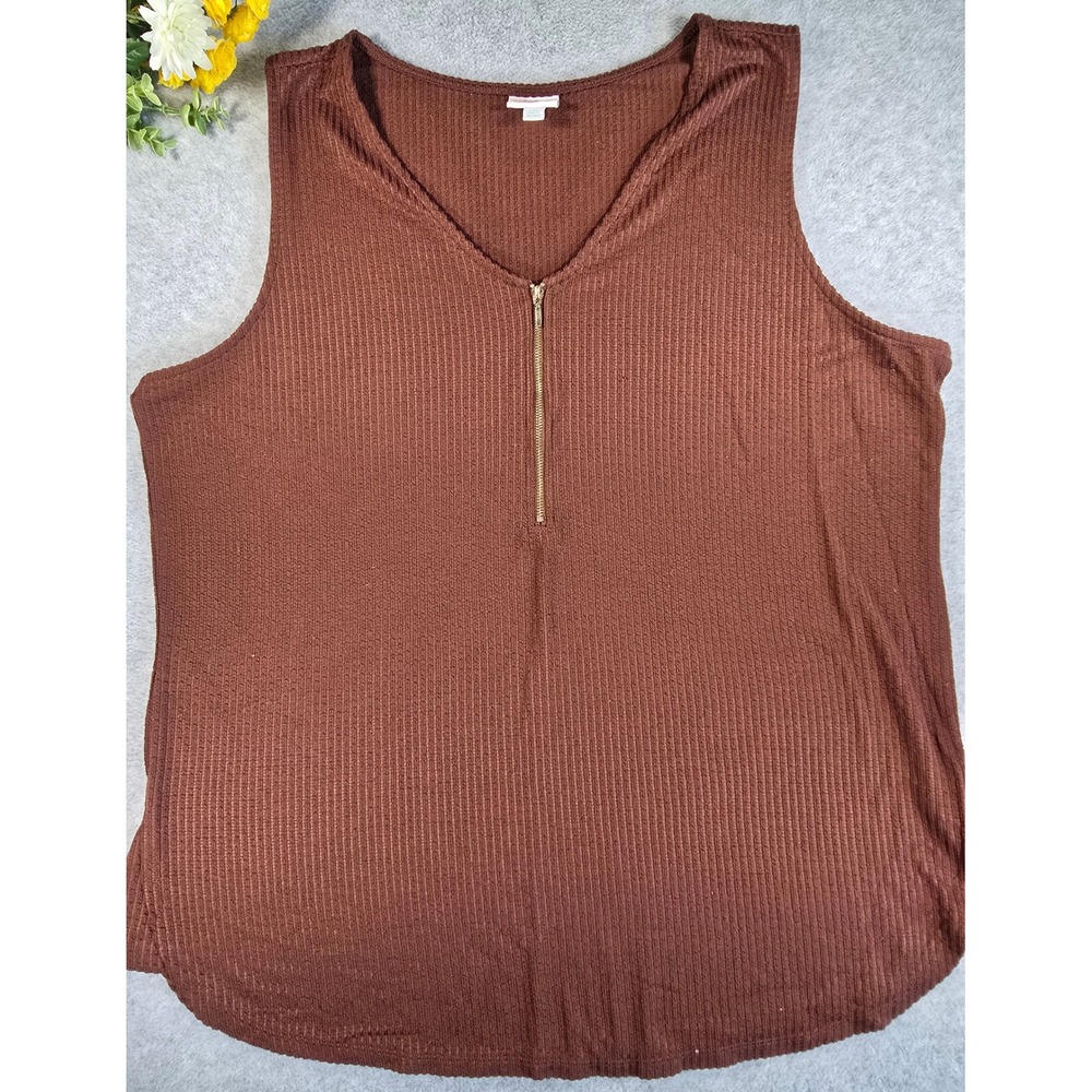 LuLaRoe Tank Top Womens 2XL Rust Orange Waffle Knit Zip Sleeveless Ribbed Fall